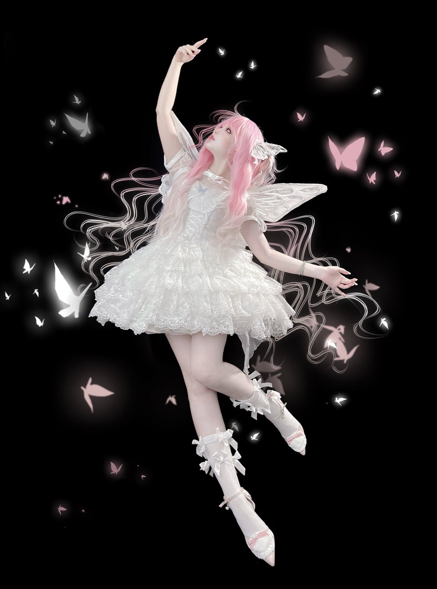 Alice - Butterfly Anthropomorphic Sweet Lolita Dress - White short