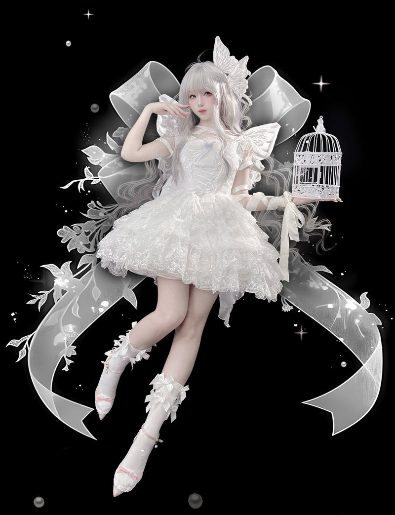 Alice - Butterfly Anthropomorphic Sweet Lolita Dress - White short