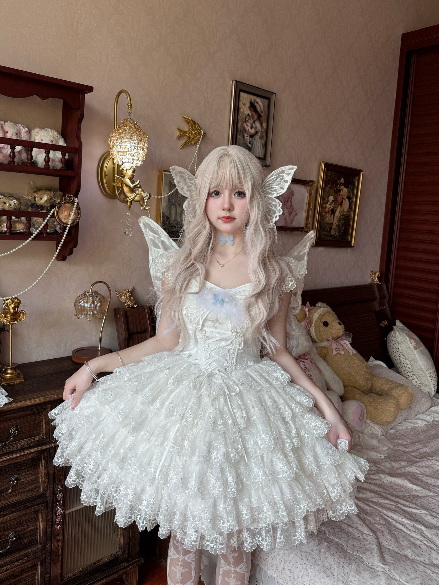 Alice - Butterfly Anthropomorphic Sweet Lolita Dress - White short