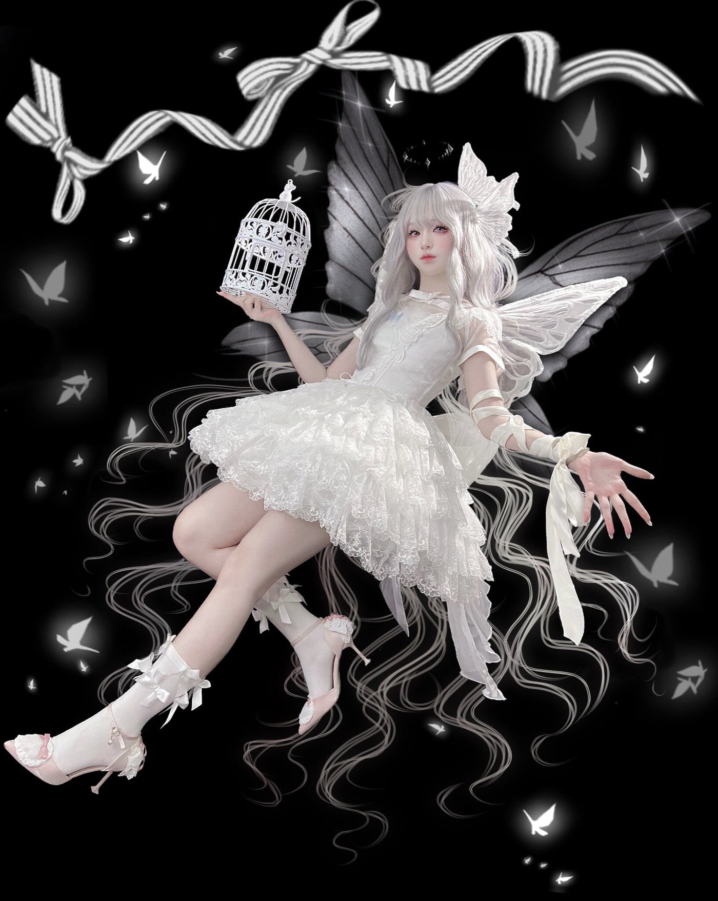Alice - Butterfly Anthropomorphic Sweet Lolita Dress - White short