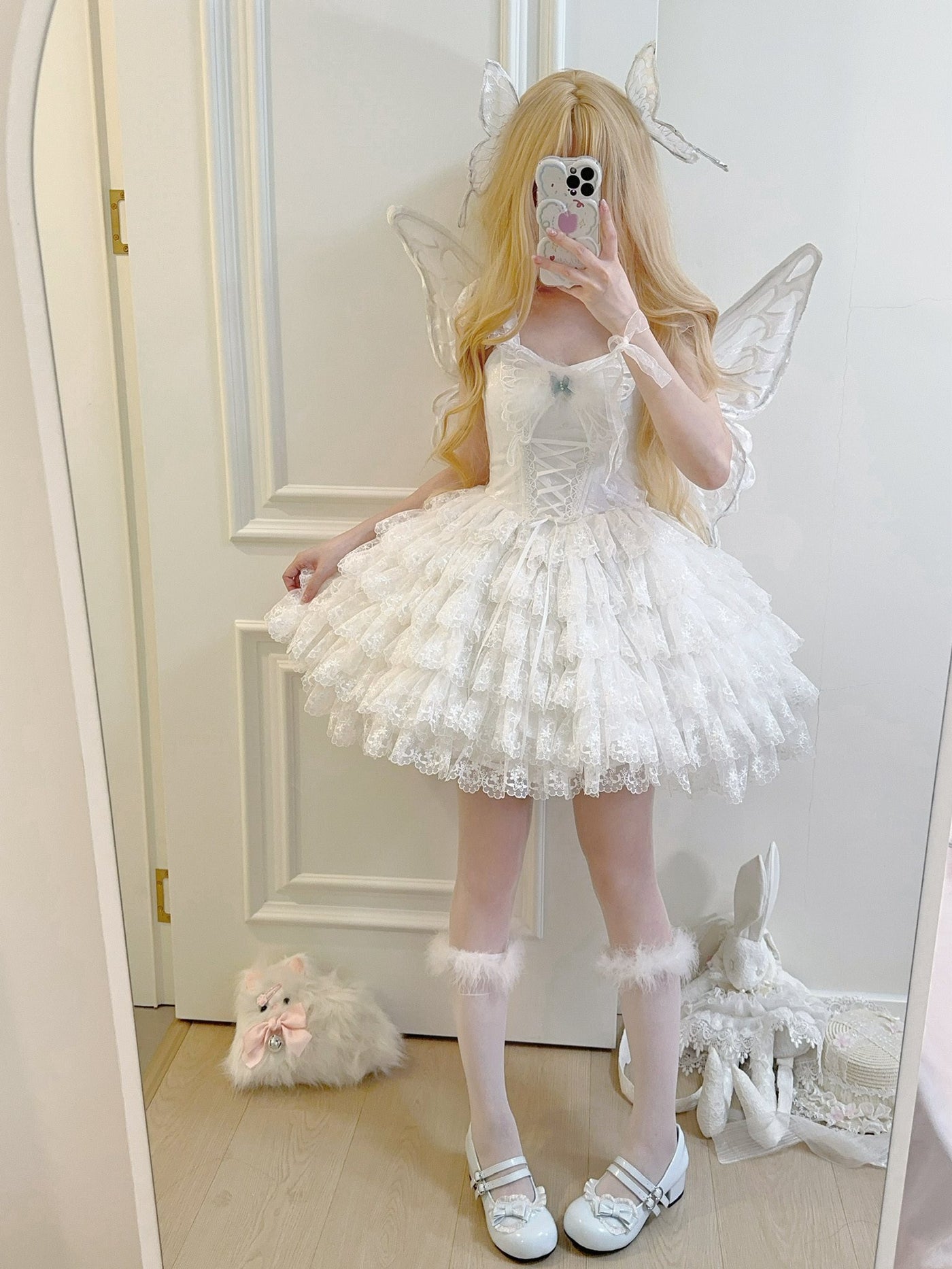 Alice - Butterfly Anthropomorphic Sweet Lolita Dress - White short
