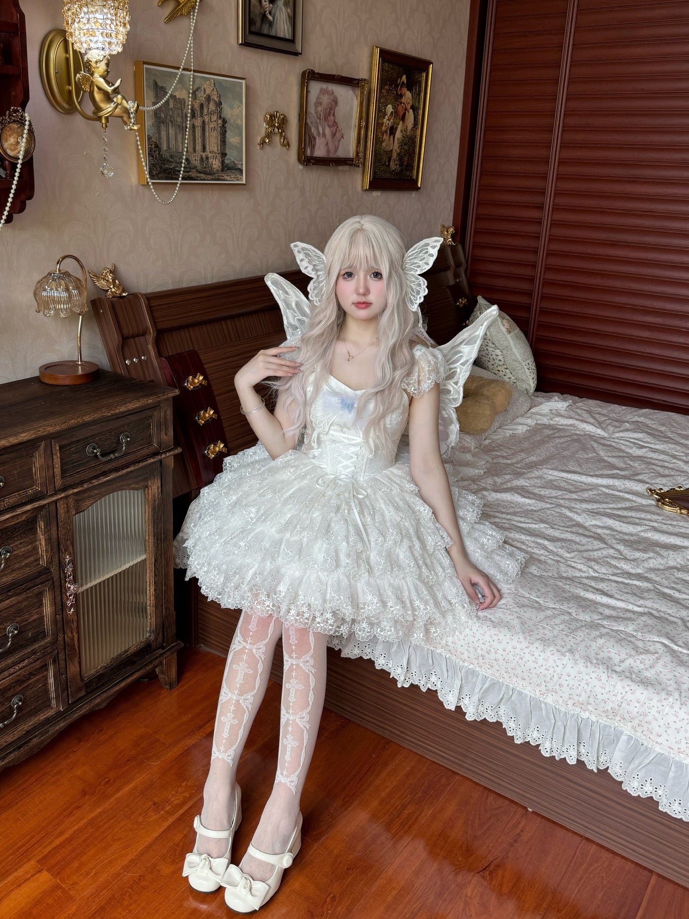 Alice - Butterfly Anthropomorphic Sweet Lolita Dress - White short