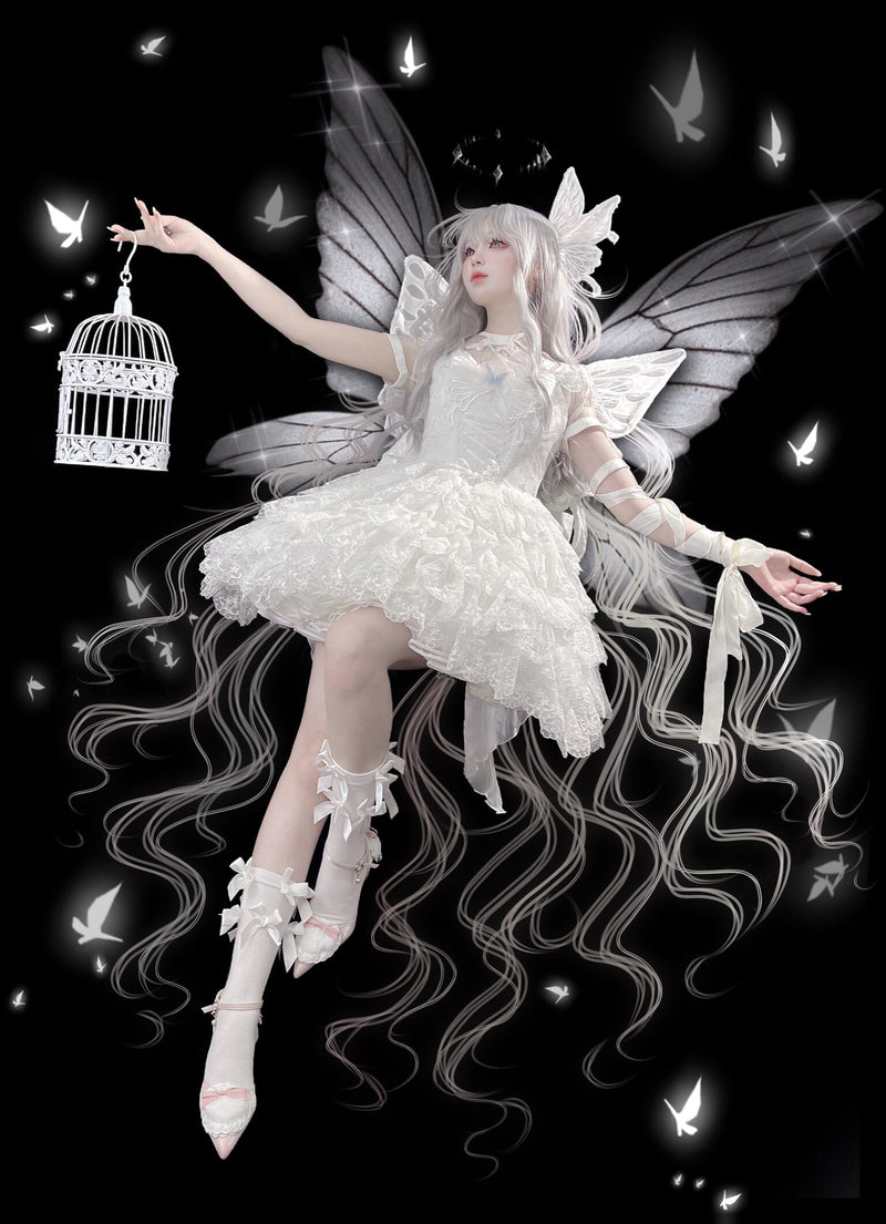 Alice - Butterfly Anthropomorphic Sweet Lolita Dress - White short