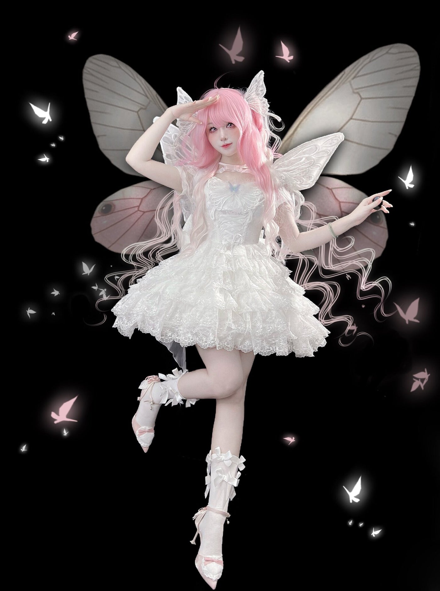 Alice - Butterfly Anthropomorphic Sweet Lolita Dress - White short