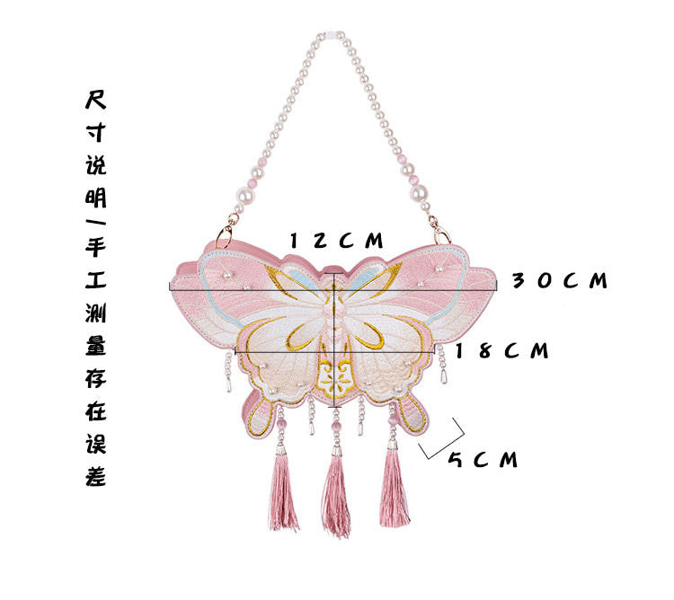 LovelyLota - Butterfly Embroidery - Pearl-Trimmed Handbag