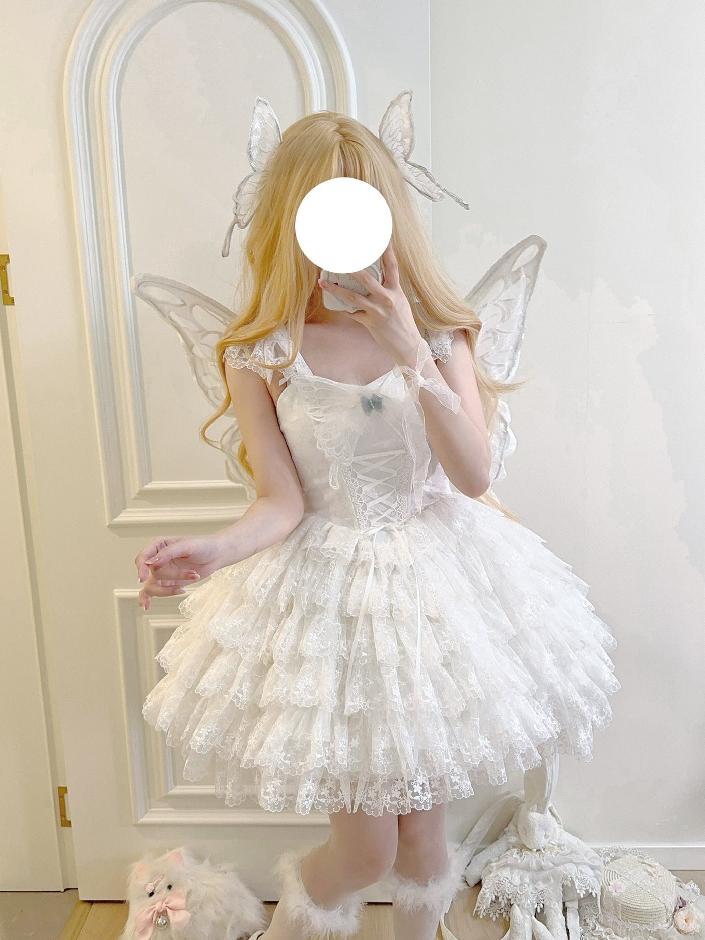 Alice - Butterfly Anthropomorphic Sweet Lolita Dress - White short