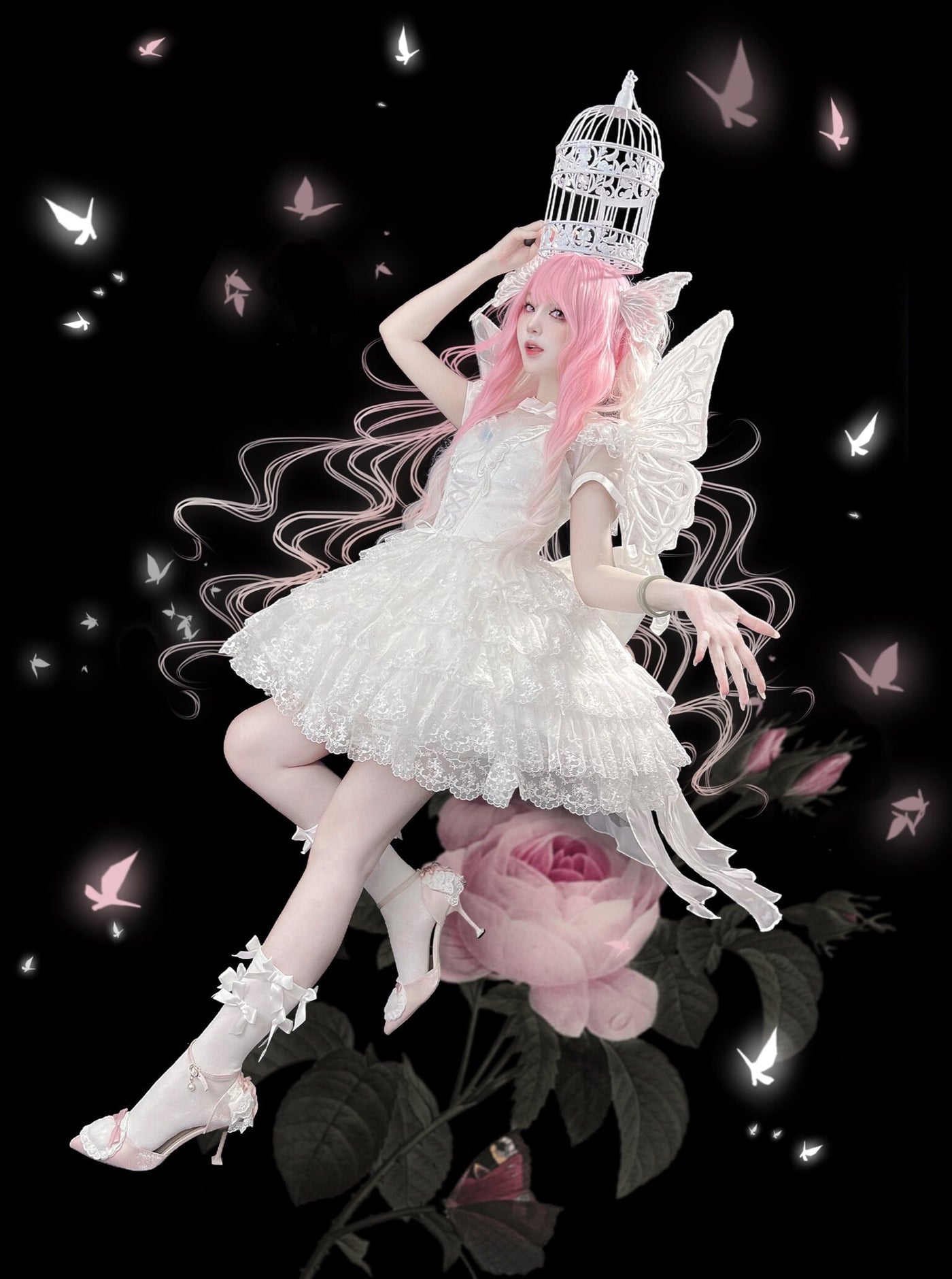 Alice - Butterfly Anthropomorphic Sweet Lolita Dress - White short