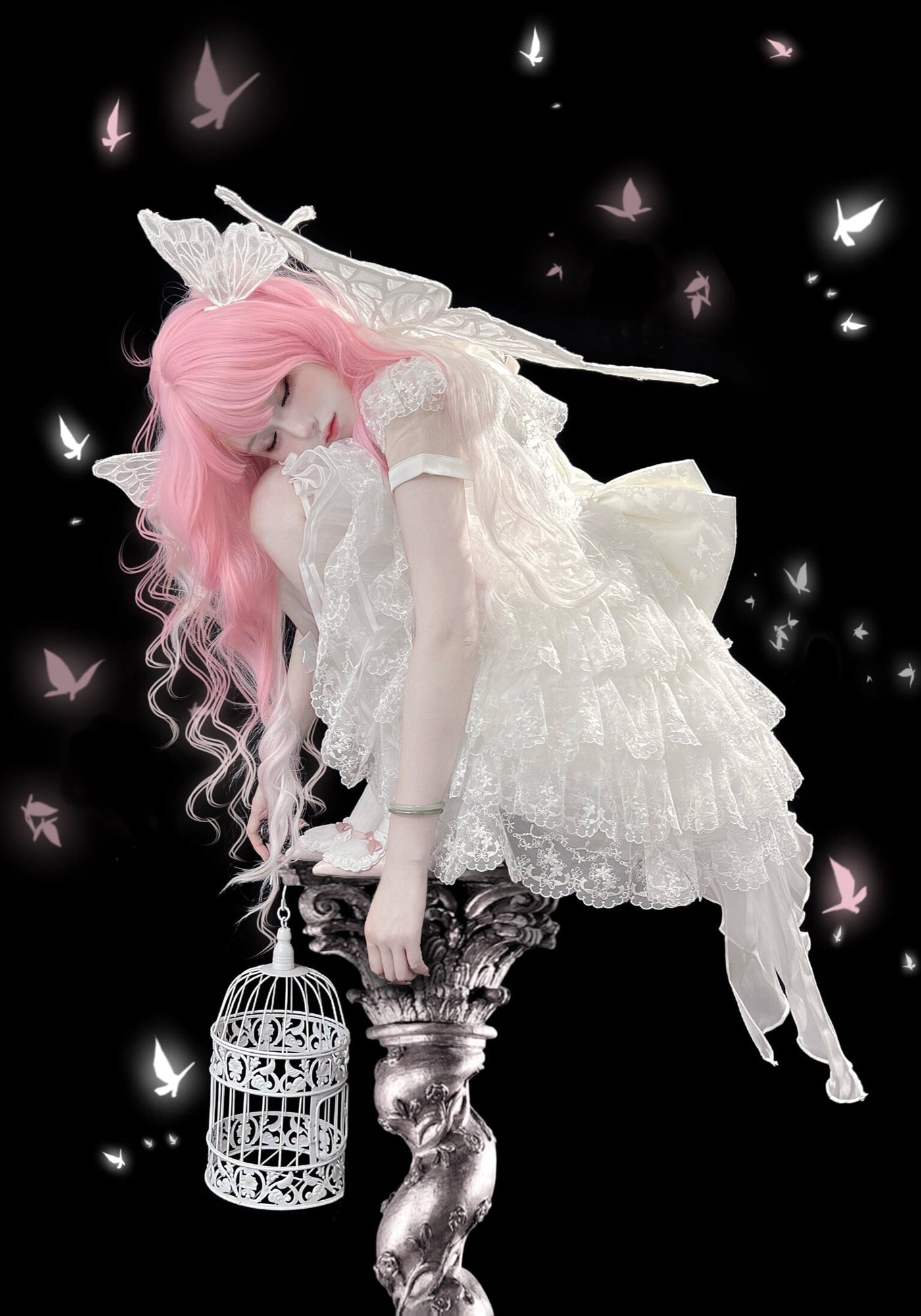 Alice - Butterfly Anthropomorphic Sweet Lolita Dress - White short