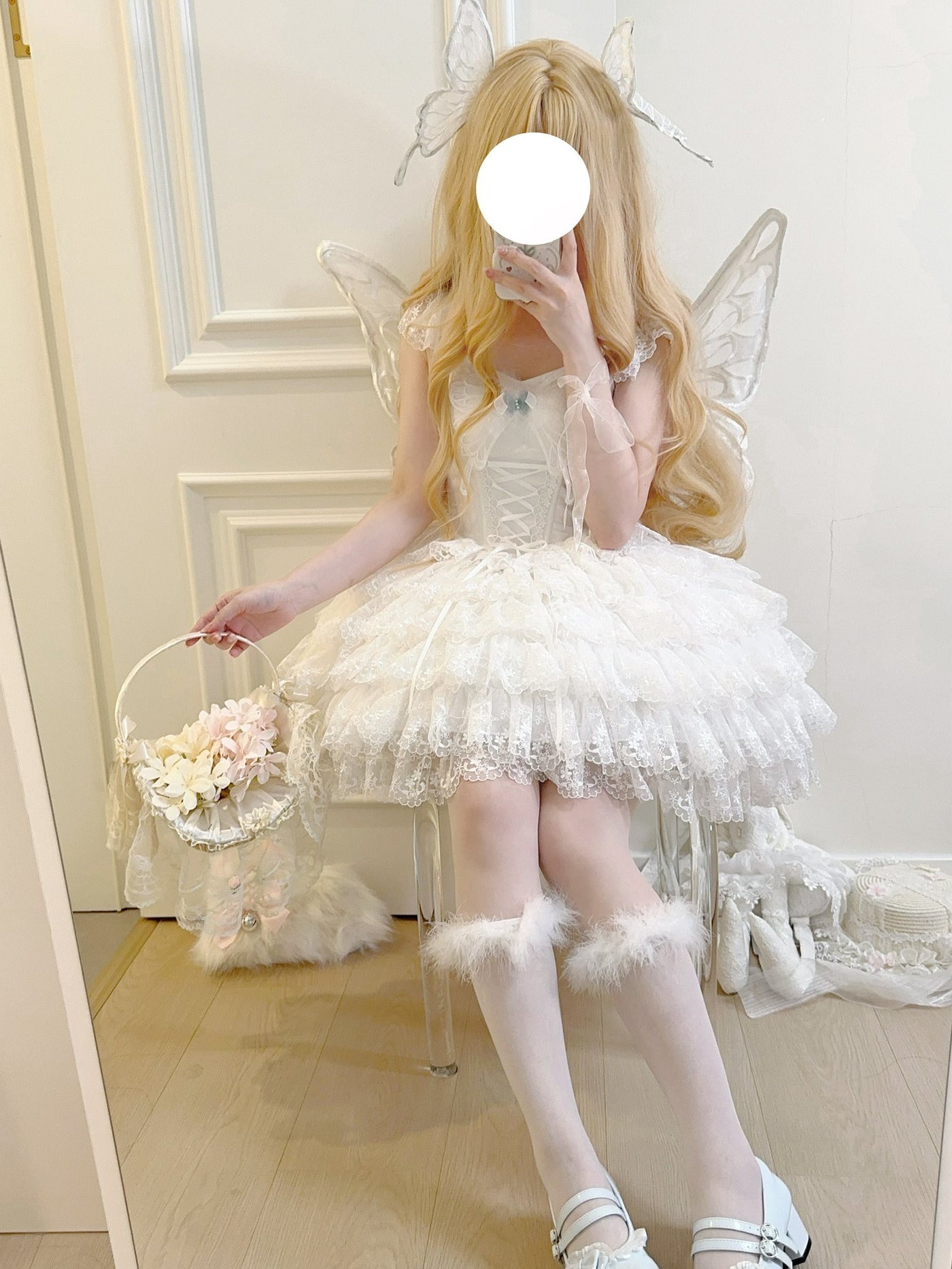 Alice - Butterfly Anthropomorphic Sweet Lolita Dress - White short