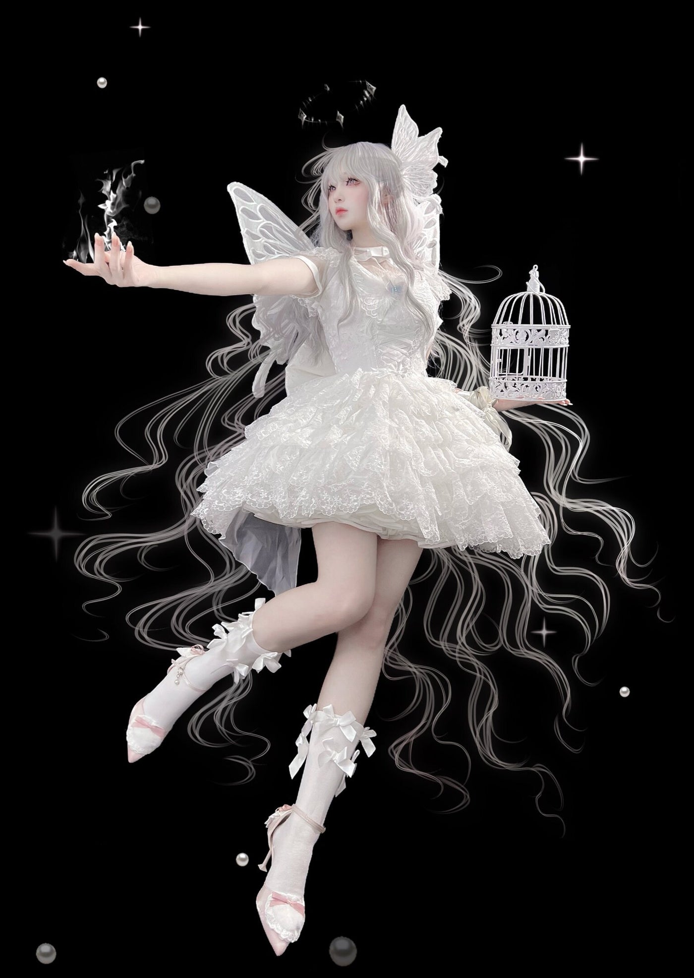 Alice - Butterfly Anthropomorphic Sweet Lolita Dress - White short
