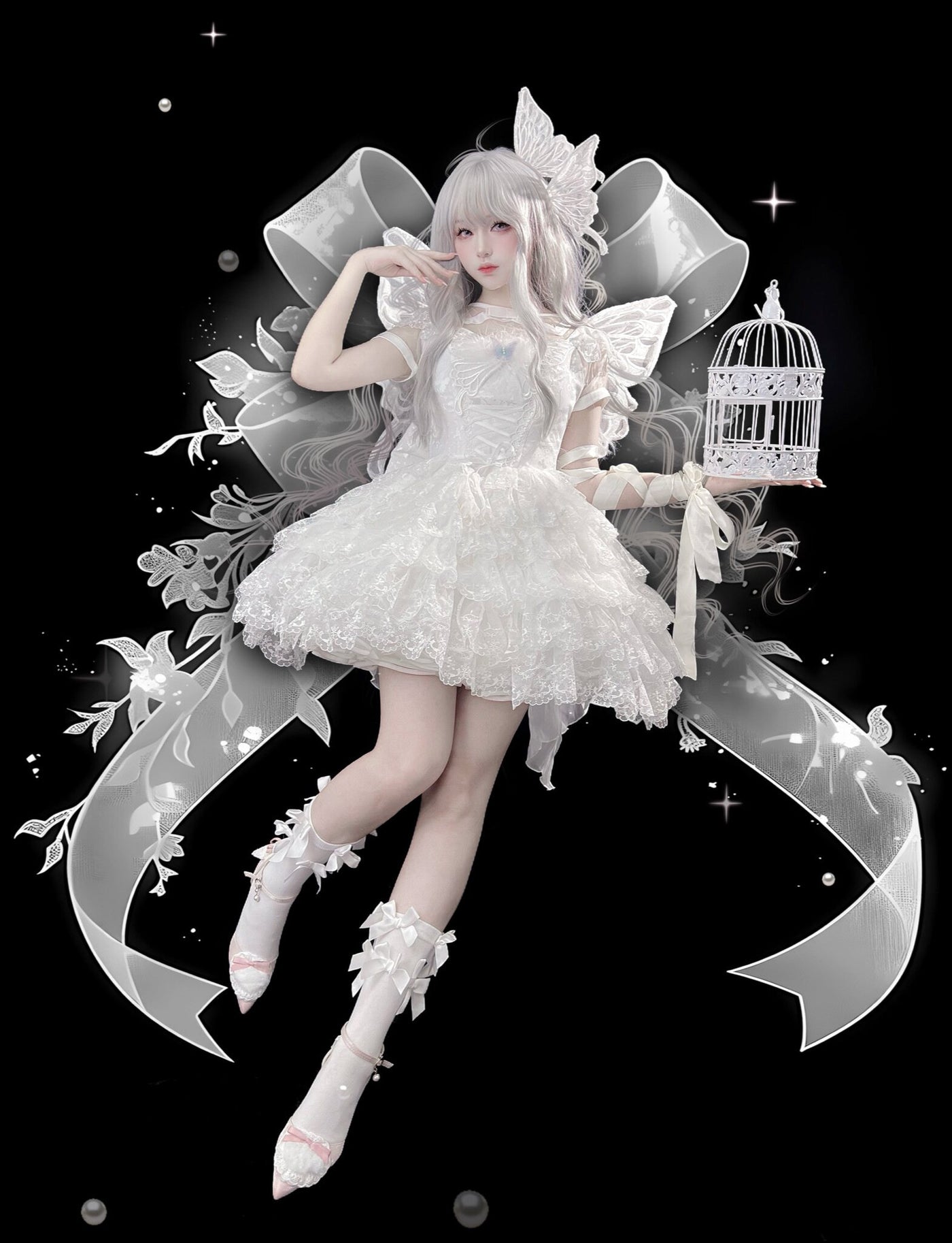 Alice - Butterfly Anthropomorphic Sweet Lolita Dress - White short
