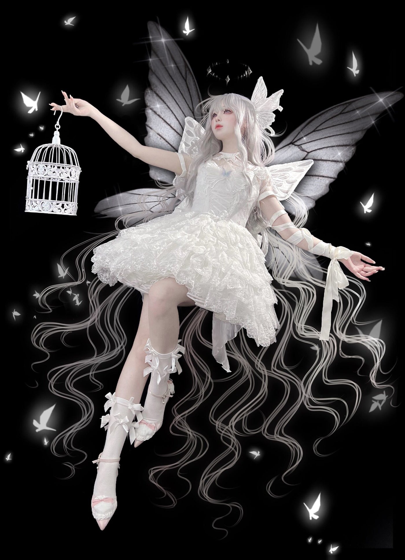 Alice - Butterfly Anthropomorphic Sweet Lolita Dress - White short