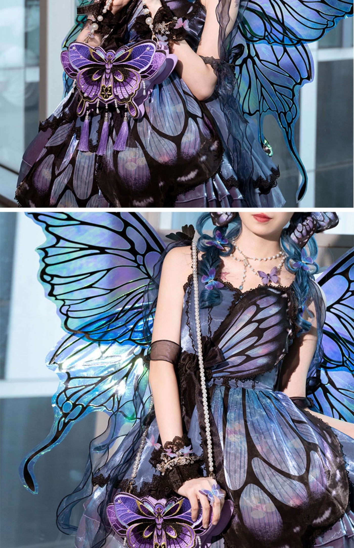 LovelyLota - Butterfly Embroidery - Pearl-Trimmed Handbag