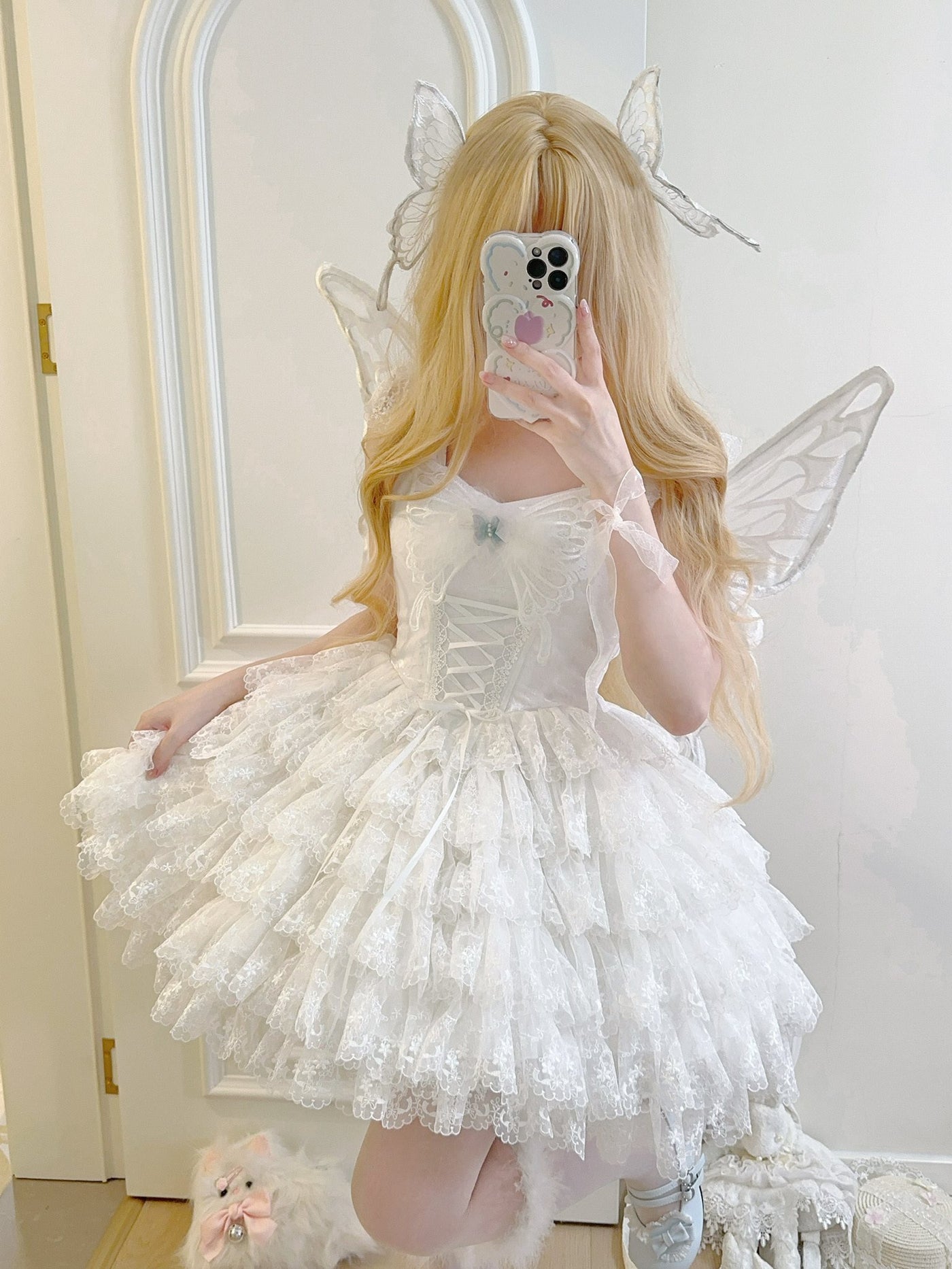 Alice - Butterfly Anthropomorphic Sweet Lolita Dress - White short