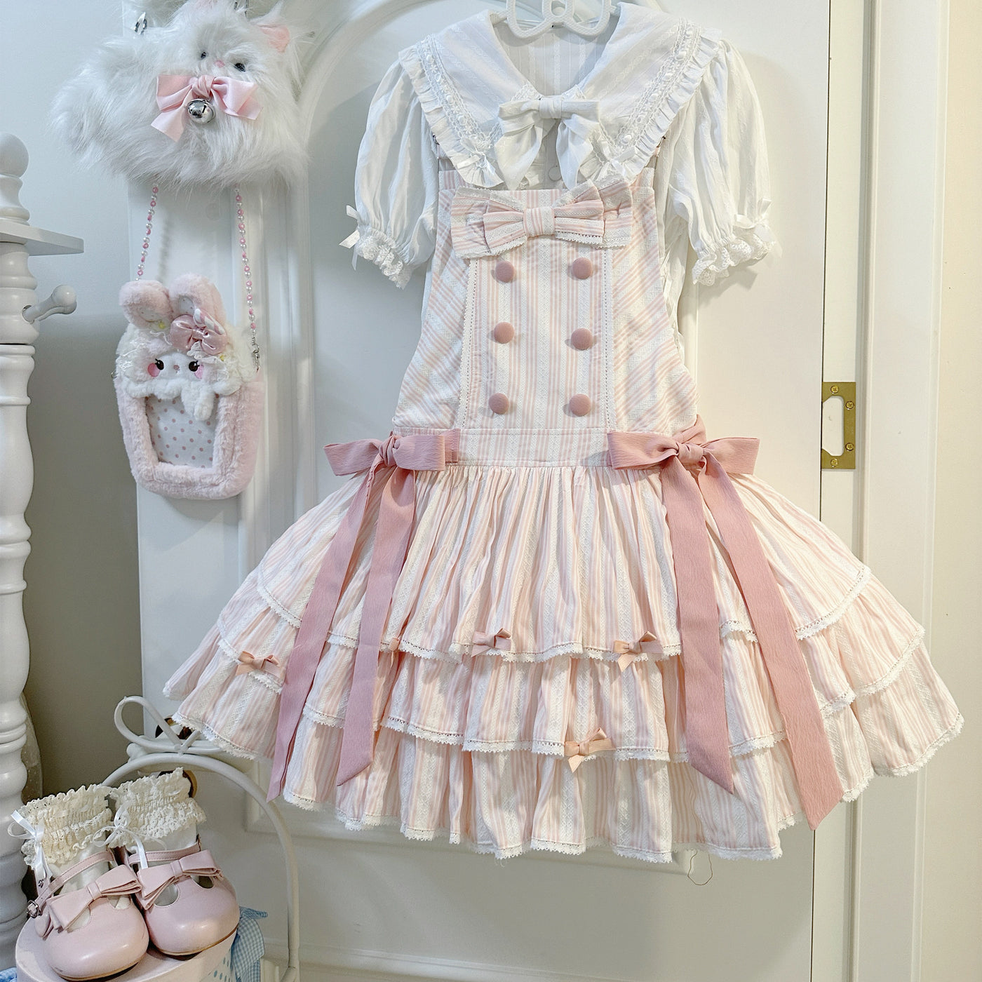 White Tea Story - Mian Mian Bing - Tiered cotton Lolita jumper skirt