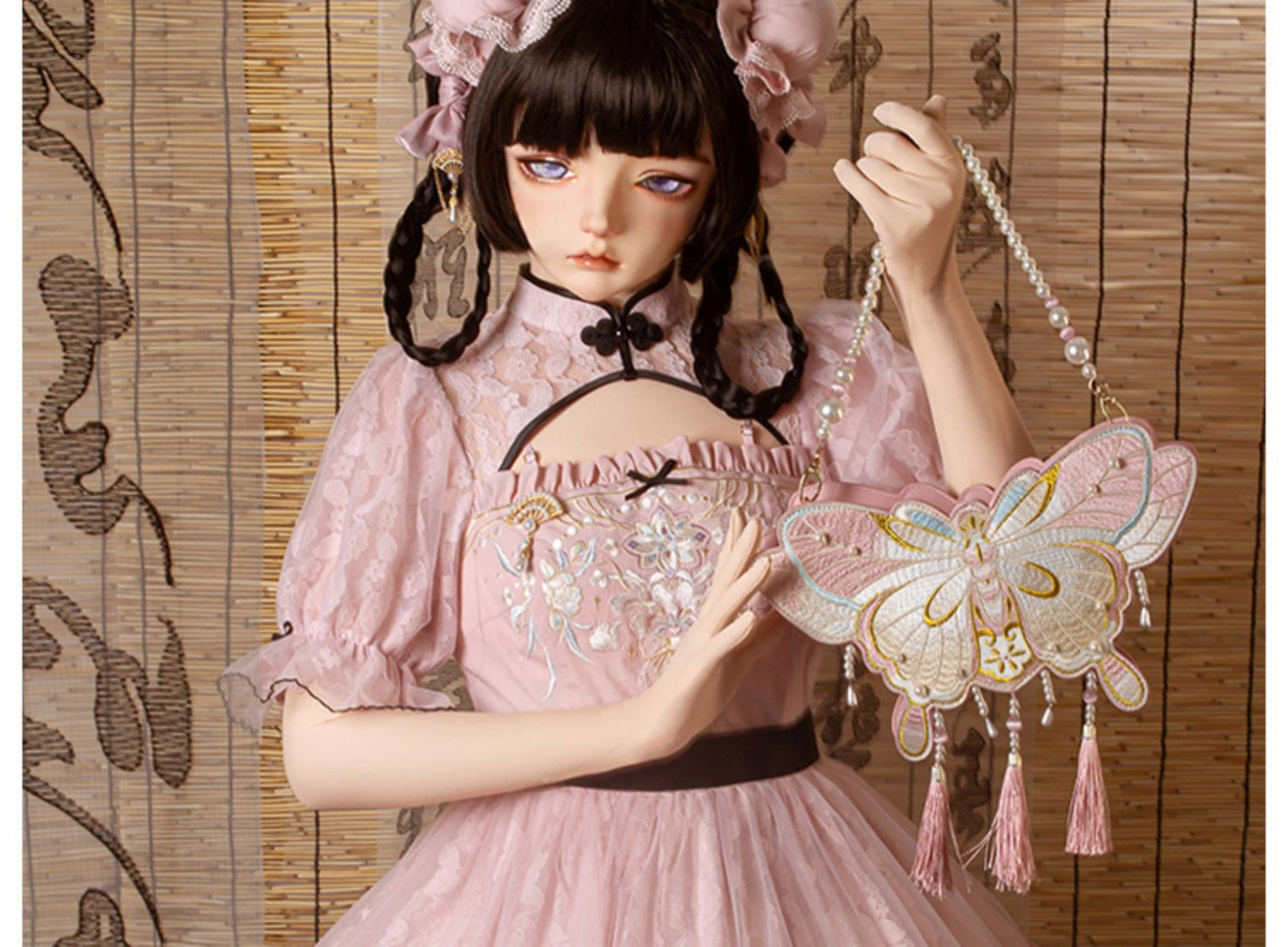 LovelyLota - Butterfly Embroidery - Pearl-Trimmed Handbag