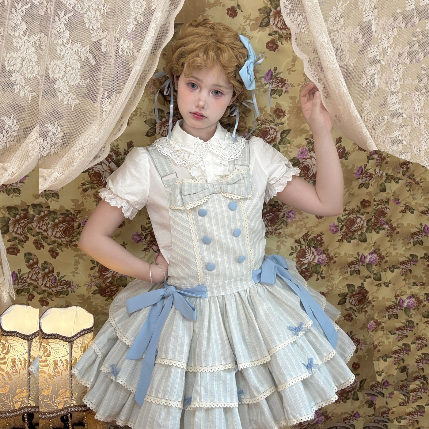 White Tea Story - Mian Mian Bing - Tiered cotton Lolita jumper skirt