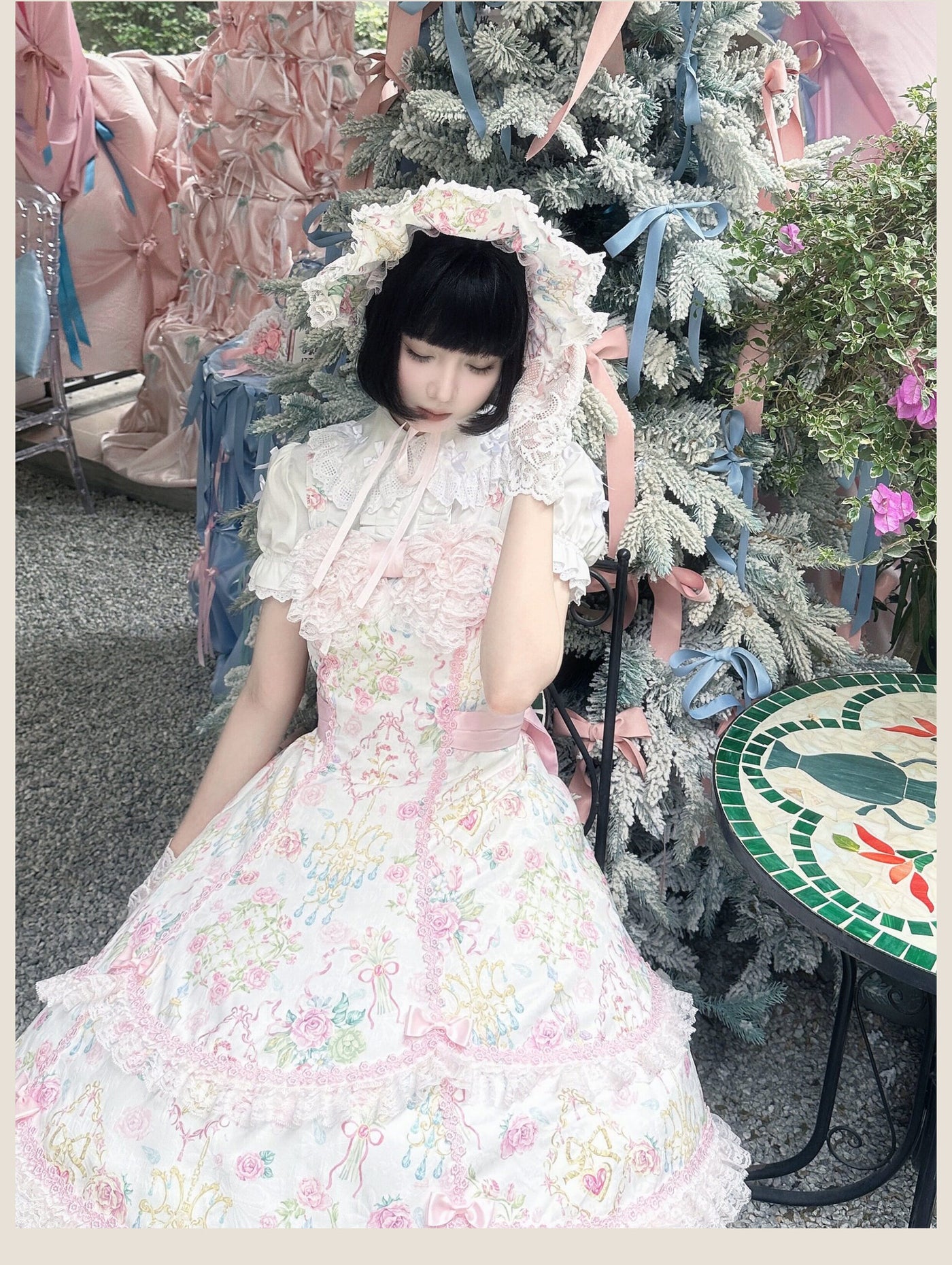 Tata Long Ear - 2025 Spring Vintage Floral Lolita - Tiered sweetheart