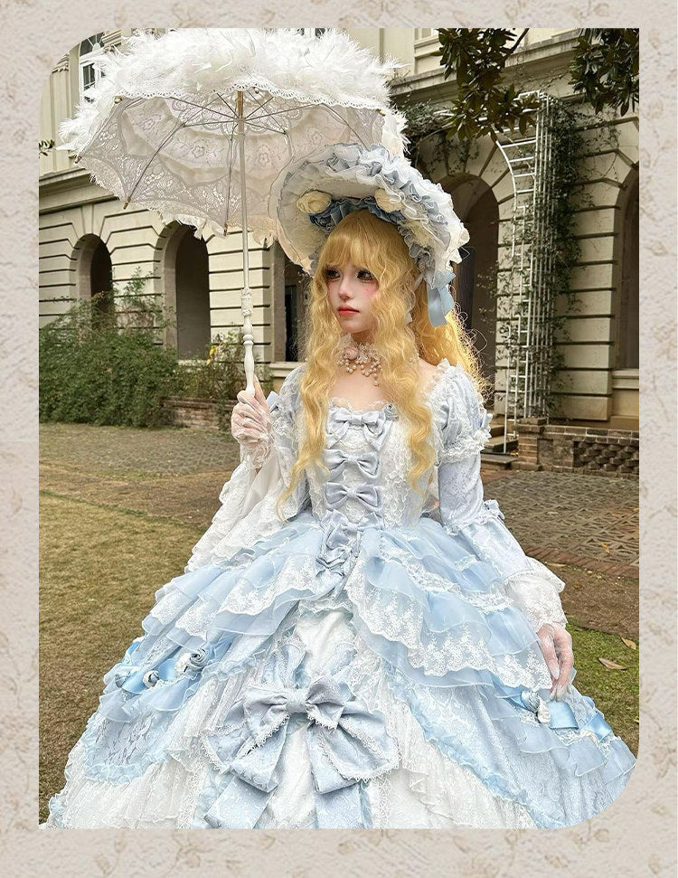 Dream Island - Rococo Sweet Lolita Gown - Blue floor-length tiered