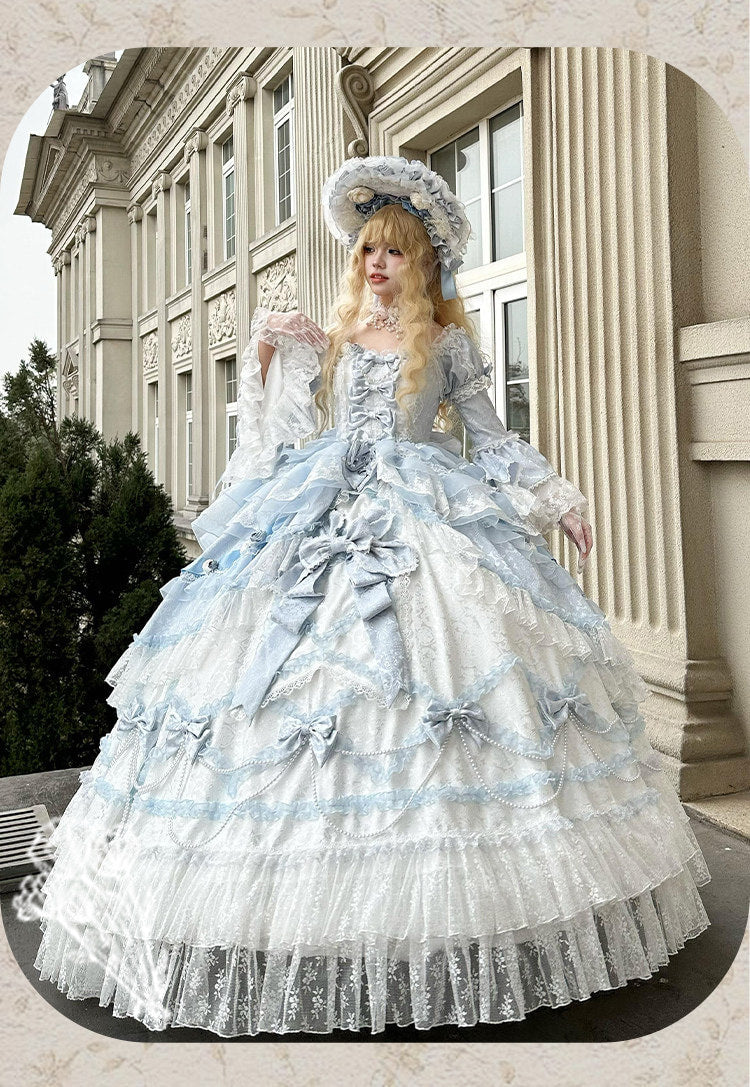 Dream Island - Rococo Sweet Lolita Gown - Blue floor-length tiered