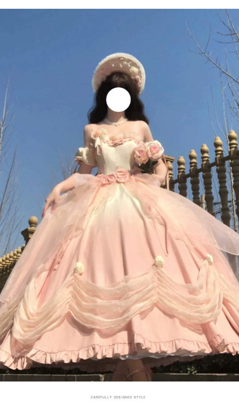 Emoji Dream - True Love's Kiss Lolita OP - Gradient pink off-shoulder