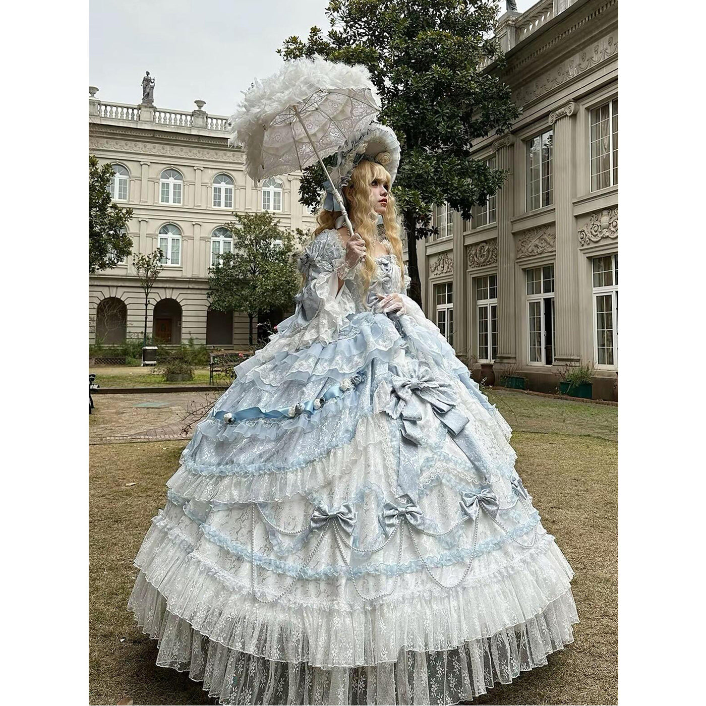 Dream Island - Rococo Sweet Lolita Gown - Blue floor-length tiered
