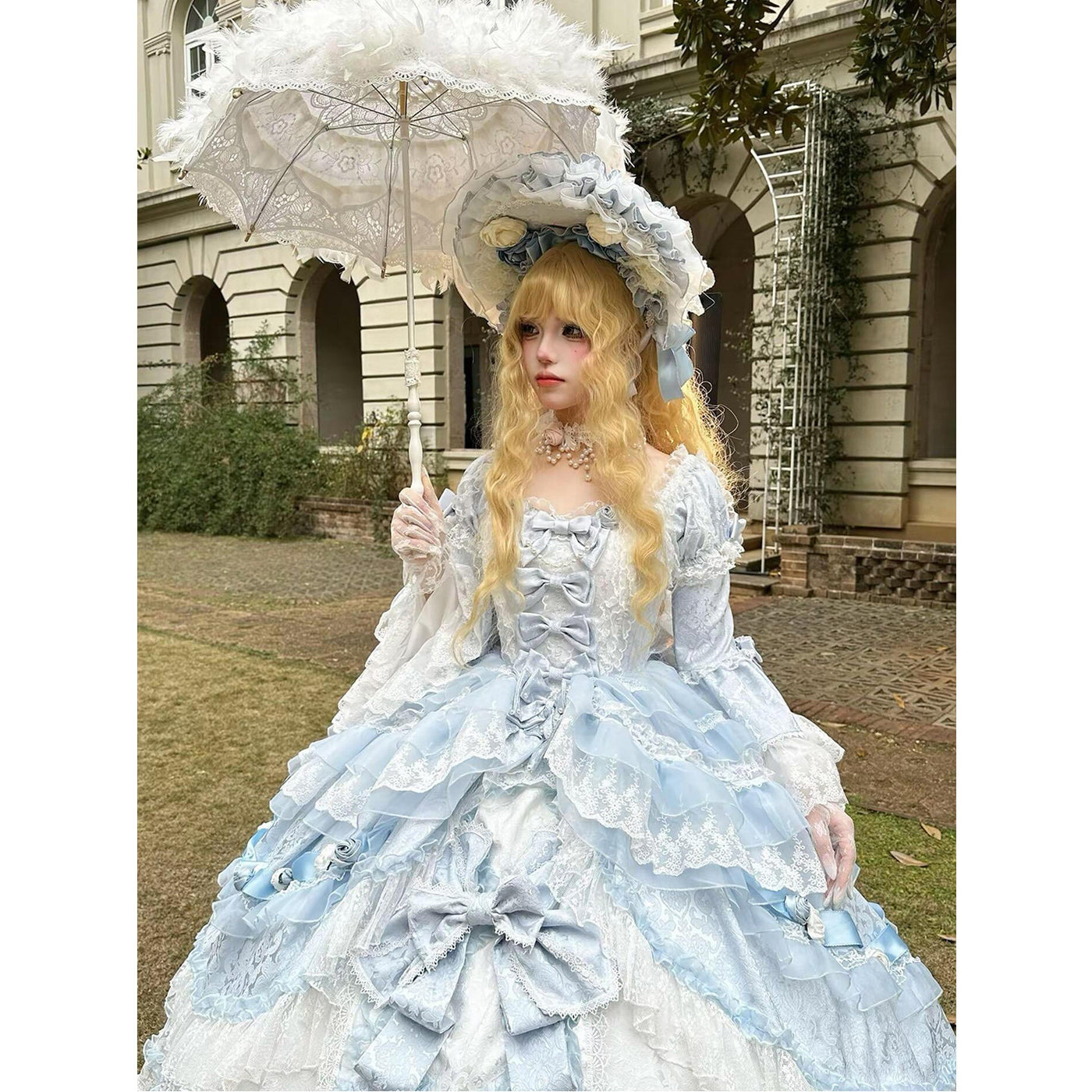 Dream Island - Rococo Sweet Lolita Gown - Blue floor-length tiered