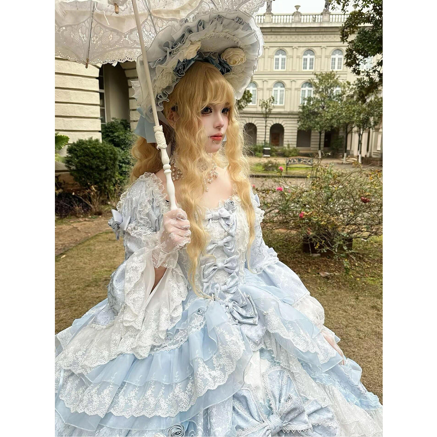 Dream Island - Rococo Sweet Lolita Gown - Blue floor-length tiered