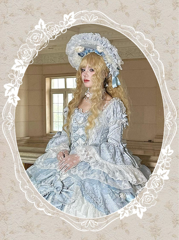 Dream Island - Rococo Sweet Lolita Gown - Blue floor-length tiered