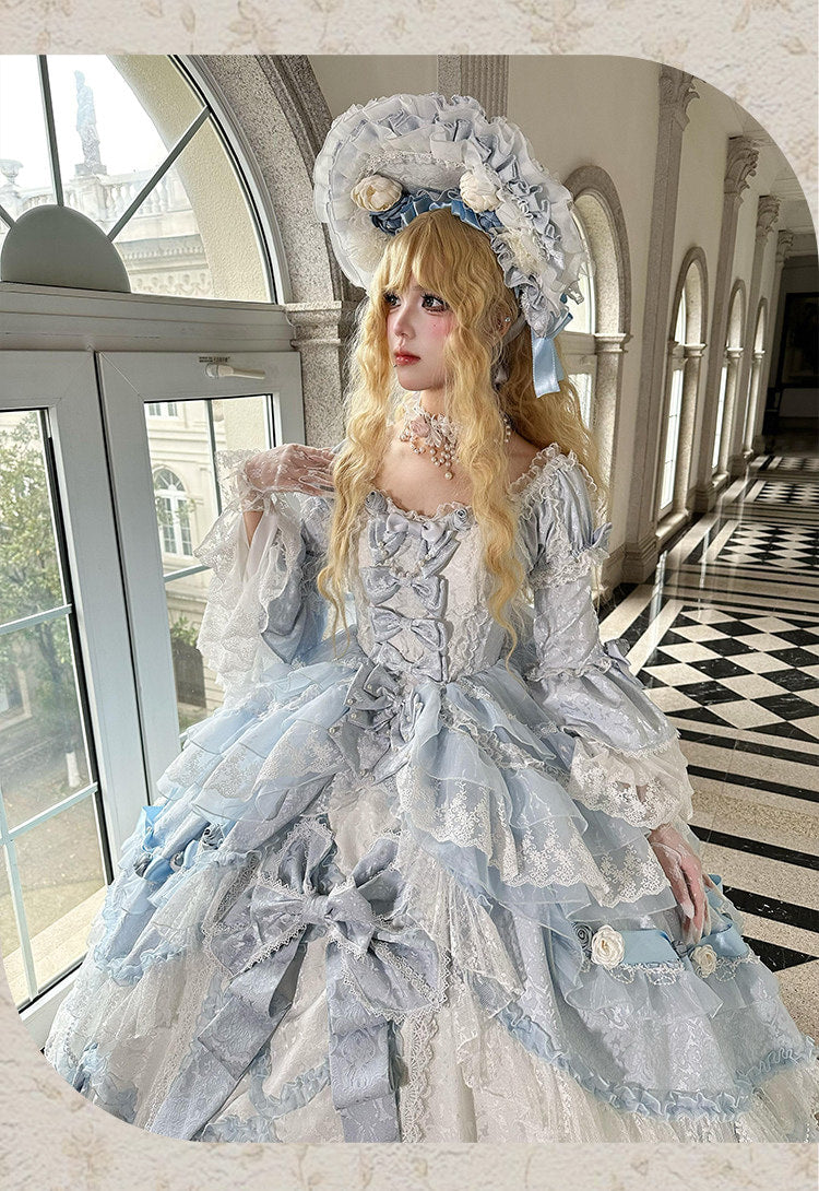 Dream Island - Rococo Sweet Lolita Gown - Blue floor-length tiered