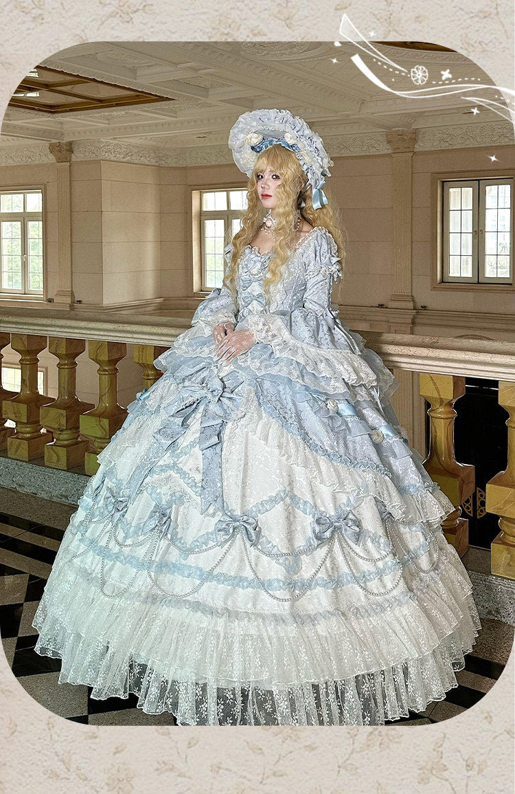 Dream Island - Rococo Sweet Lolita Gown - Blue floor-length tiered