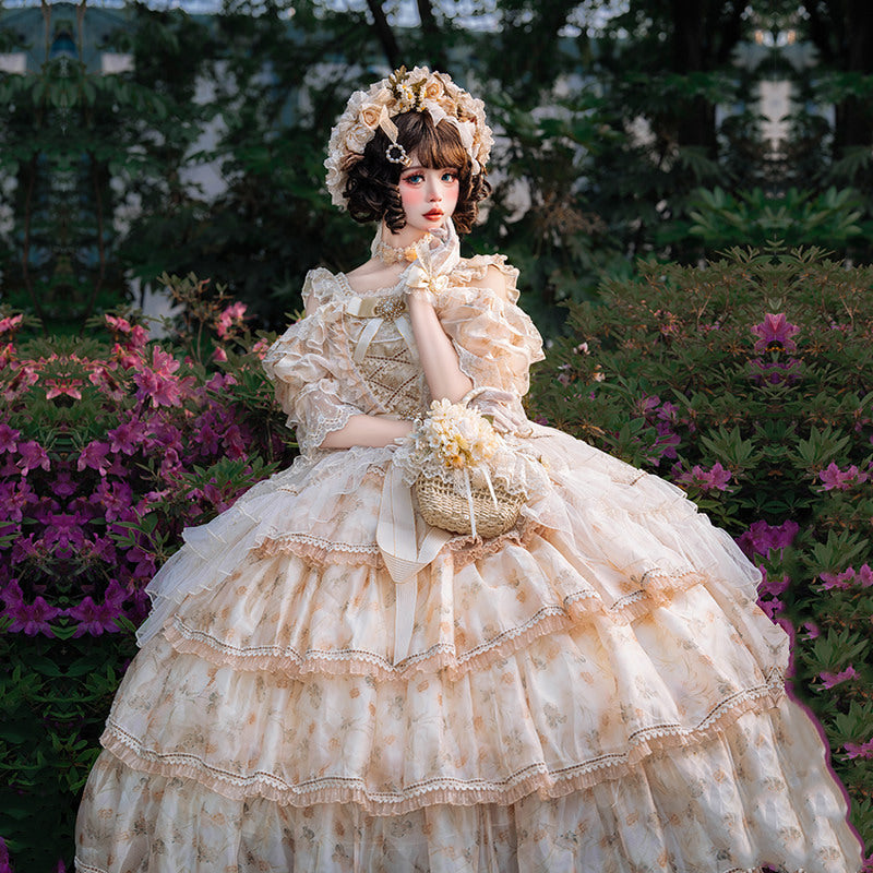Cat Fairy - Rose Letter - Scattered floral chiffon JSK dress