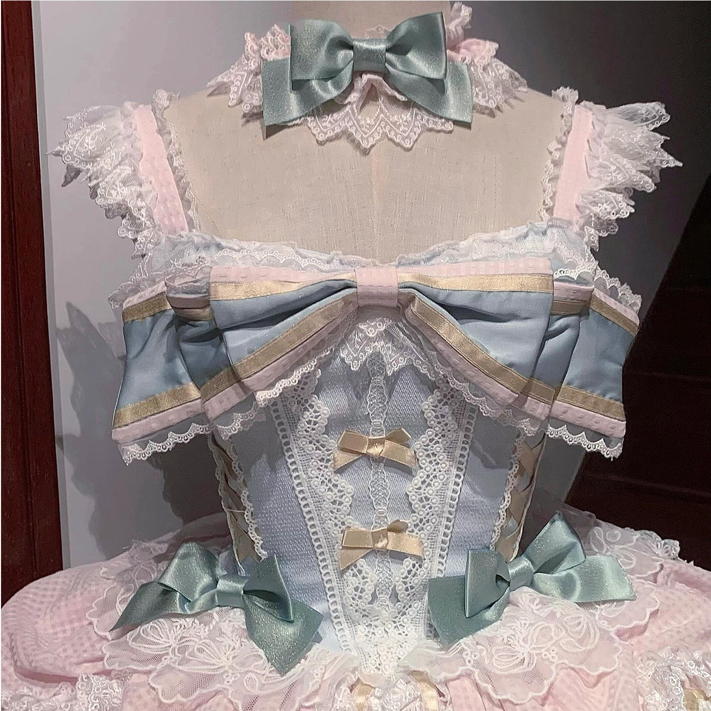 Creamy - Sweet Lolita JSK Dress - Mint green and pink JSK dress set