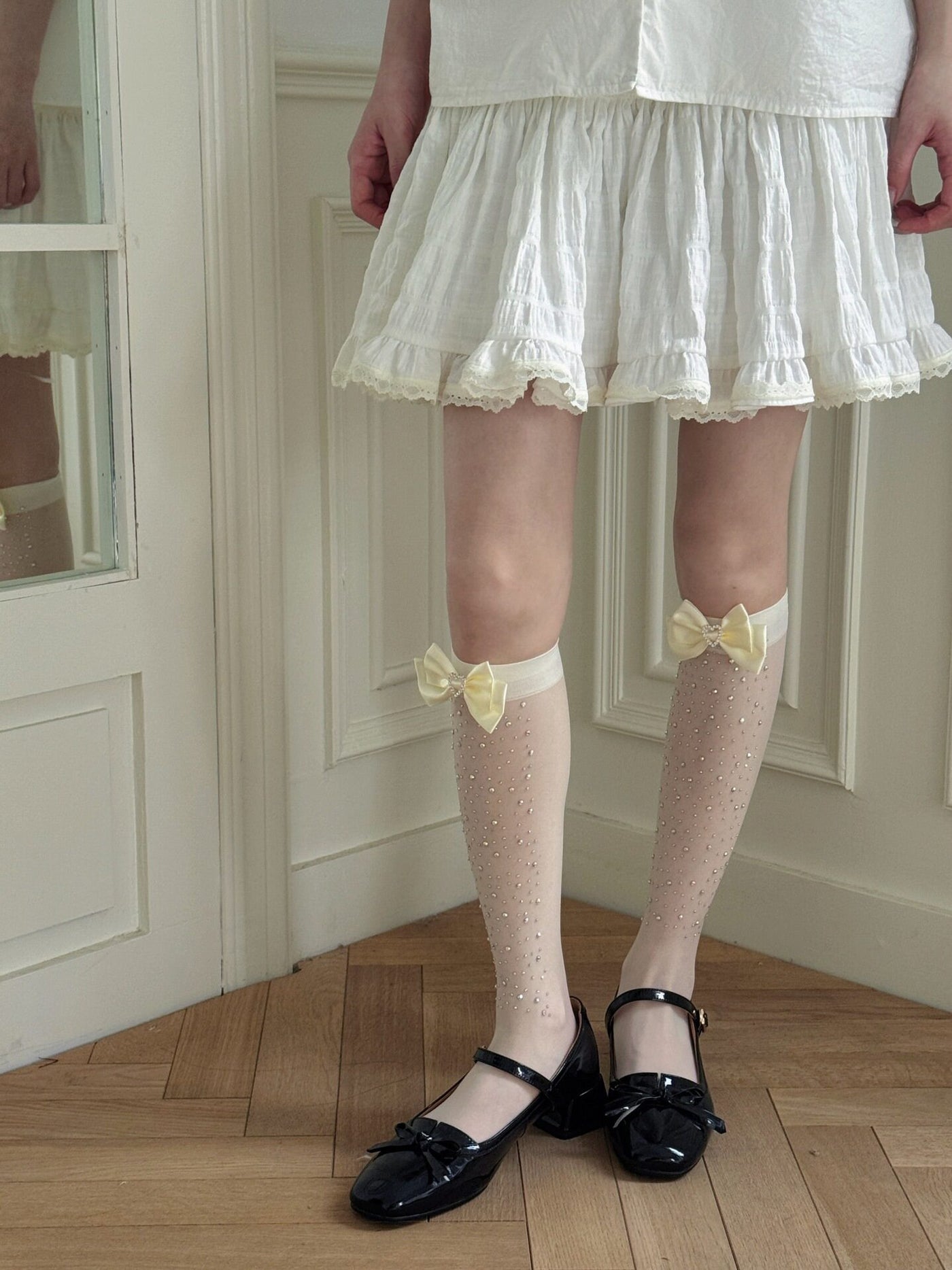 Fantasy Doll - Heart Bow - Rhinestone Knee-High Socks