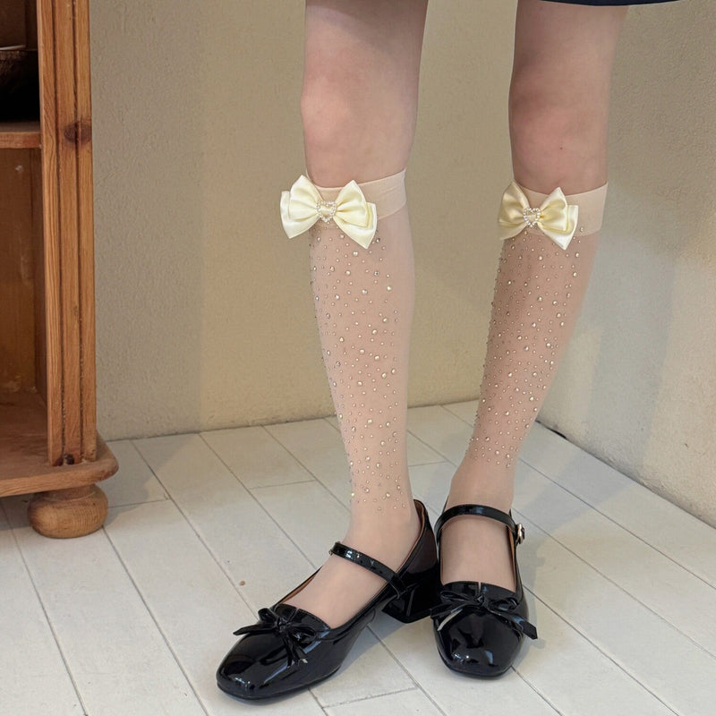 Fantasy Doll - Heart Bow - Rhinestone Knee-High Socks