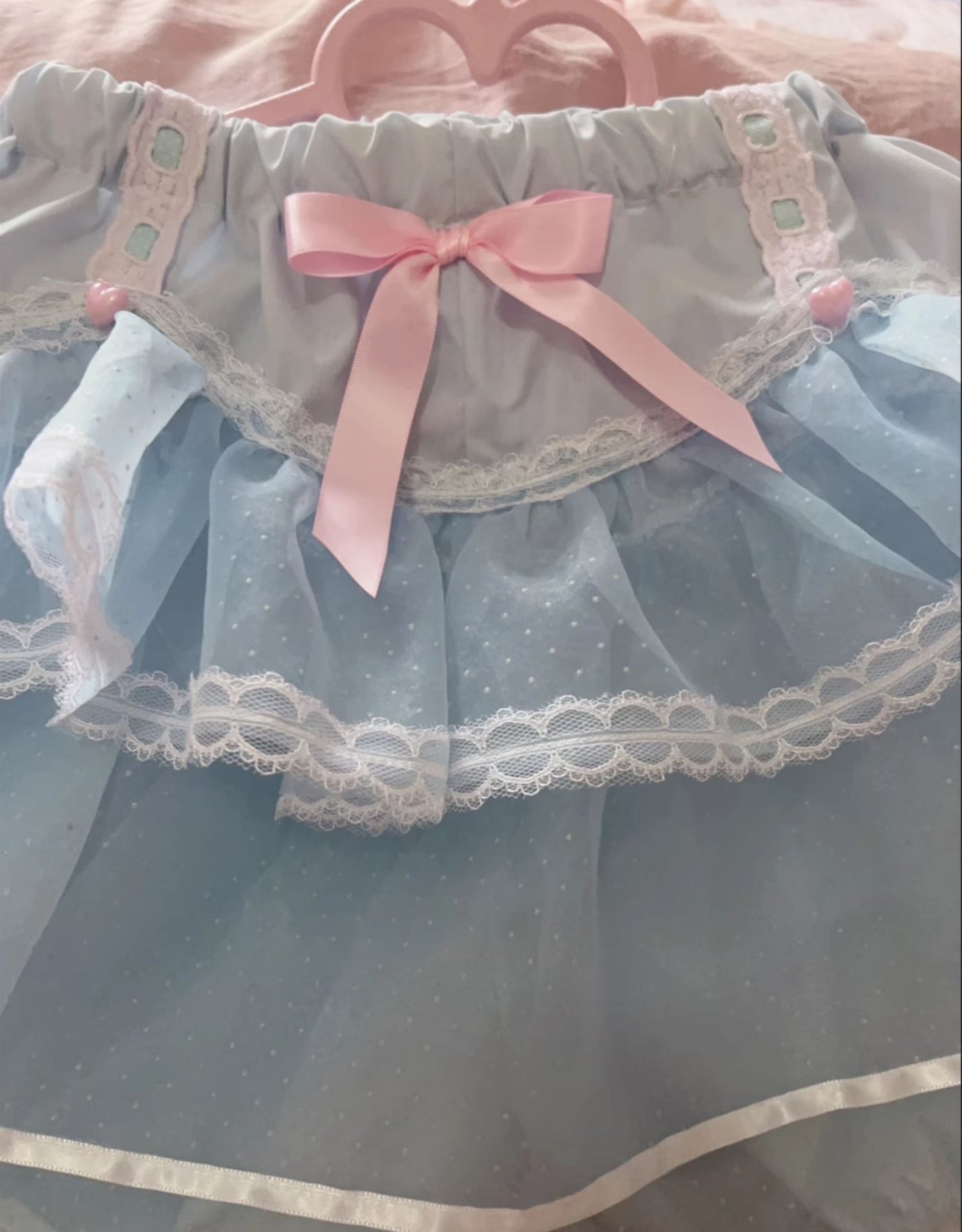 Garrot Bunny - Heart Flocked Organza Two-Piece Skort Set - Two-piece Lolita