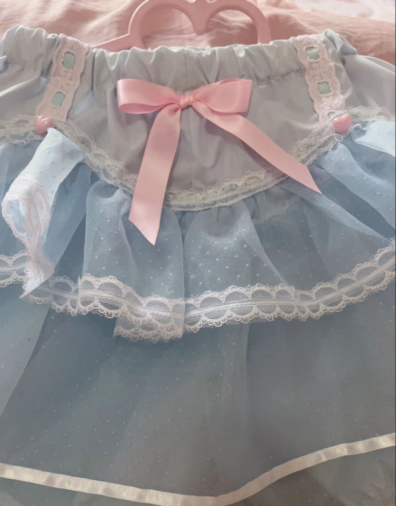Garrot Bunny - Heart Flocked Organza Two-Piece Skort Set - Two-piece Lolita