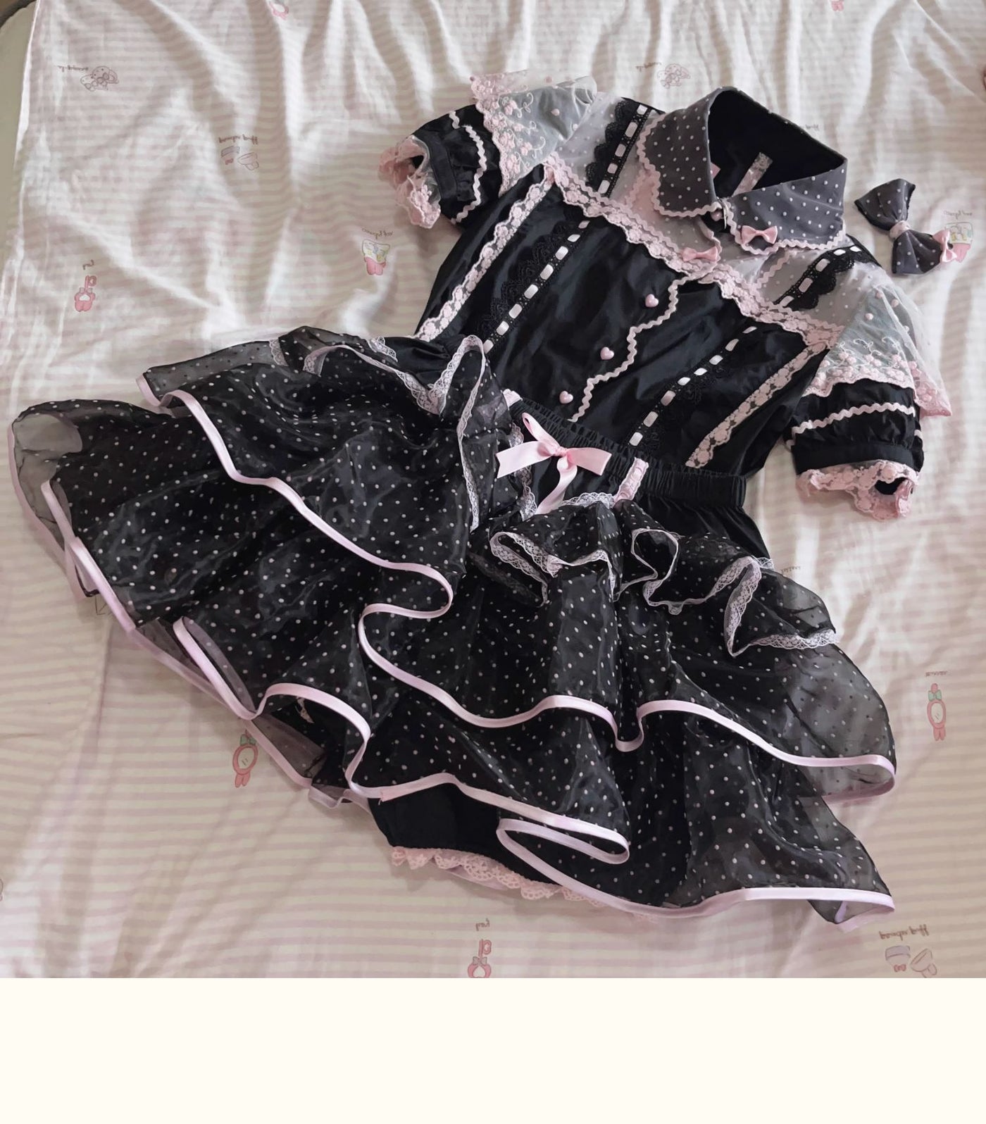 Garrot Bunny - Heart Flocked Organza Two-Piece Skort Set - Two-piece Lolita