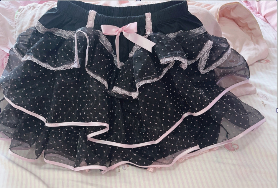 Garrot Bunny - Heart Flocked Organza Two-Piece Skort Set - Two-piece Lolita