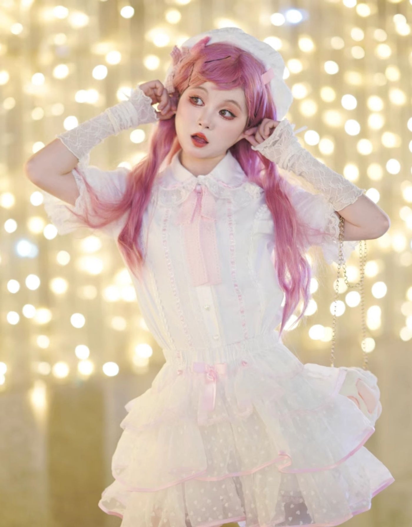 Garrot Bunny - Heart Flocked Organza Two-Piece Skort Set - Two-piece Lolita