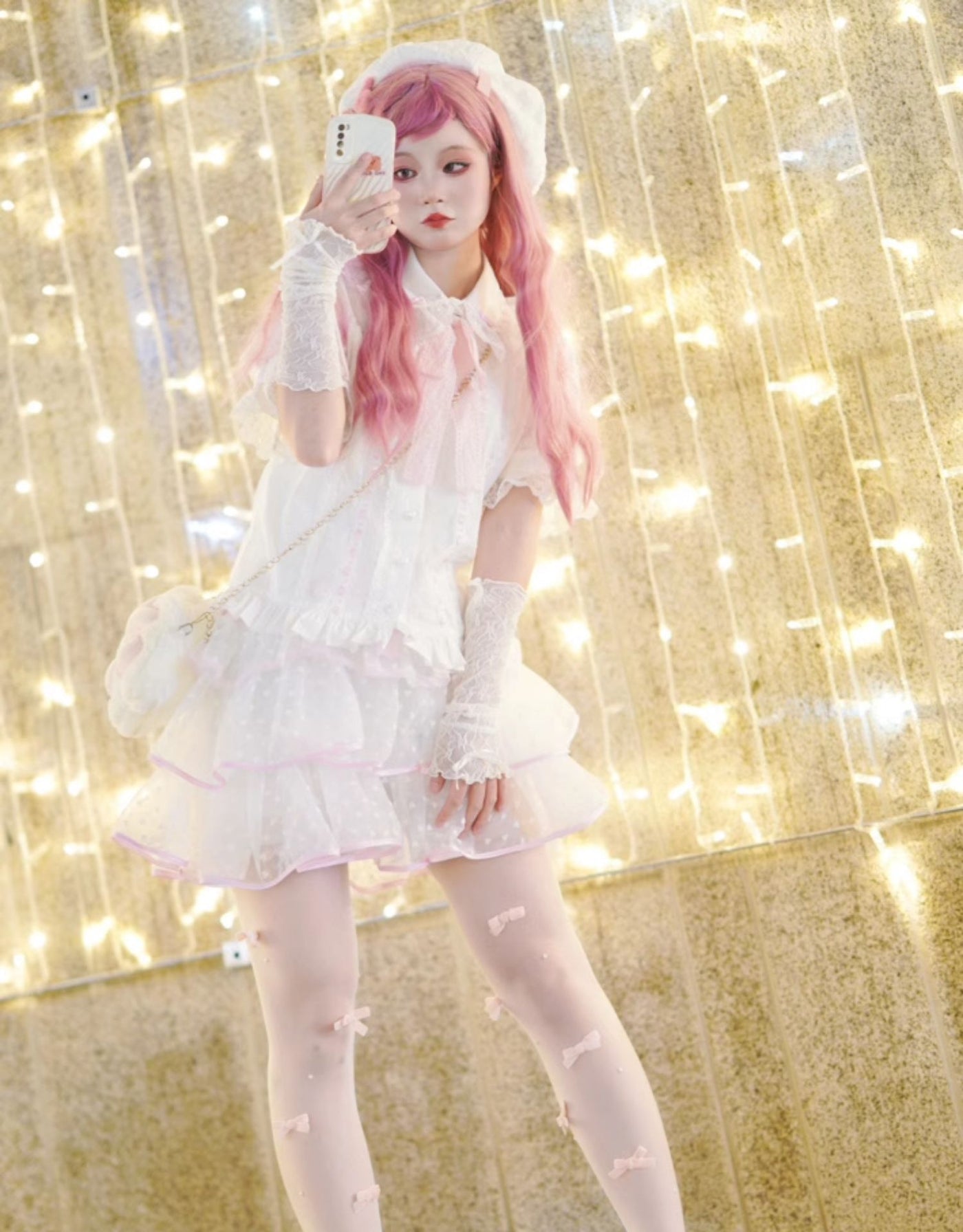 Garrot Bunny - Heart Flocked Organza Two-Piece Skort Set - Two-piece Lolita