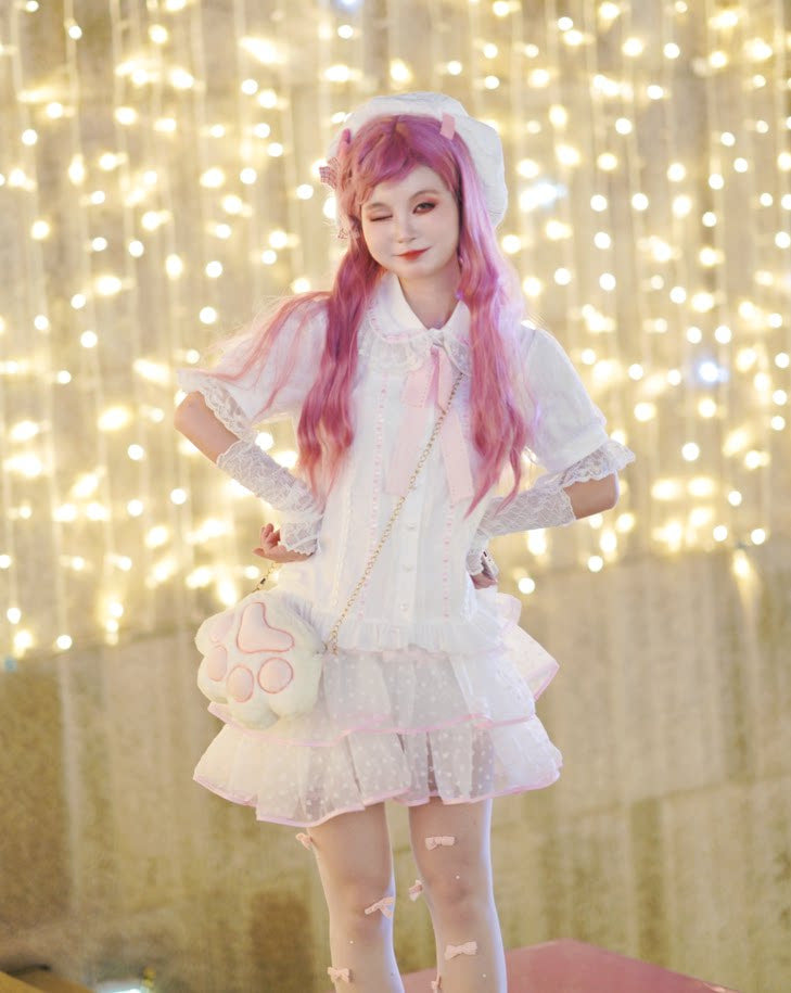 Garrot Bunny - Heart Flocked Organza Two-Piece Skort Set - Two-piece Lolita