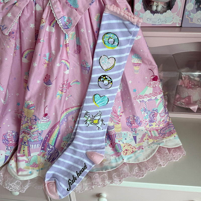Milky Star Qiaoqiao - Dreamy Donut - Reversible Over-the-Knee Socks
