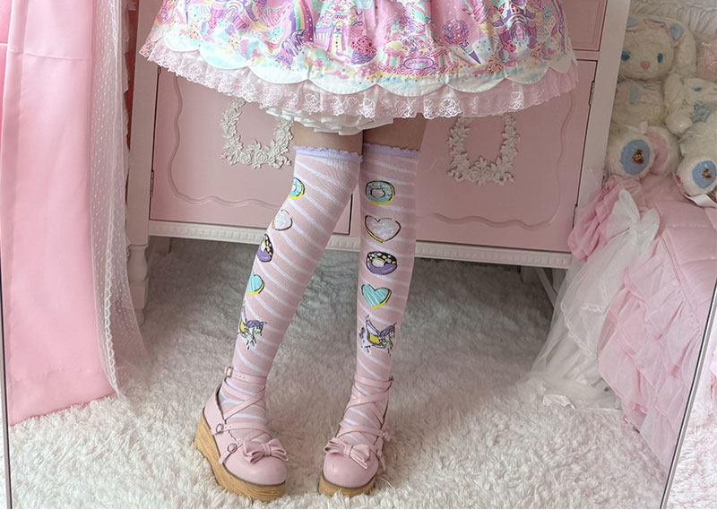 Milky Star Qiaoqiao - Dreamy Donut - Reversible Over-the-Knee Socks