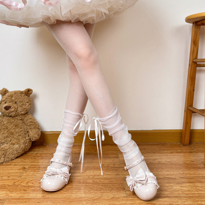 Chubby Bear Tales - Ballet Ribbon - Sheer Mid-Calf Socks