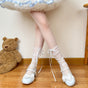 Chaussettes blanches ruban de soie bleu / Taille unique
