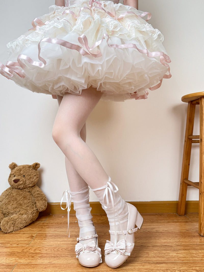 Chubby Bear Tales - Ballet Ribbon - Sheer Mid-Calf Socks