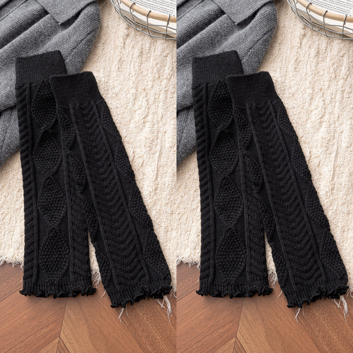 Floral Milk Cat - Cable Knit - 40 cm Leg Warmers