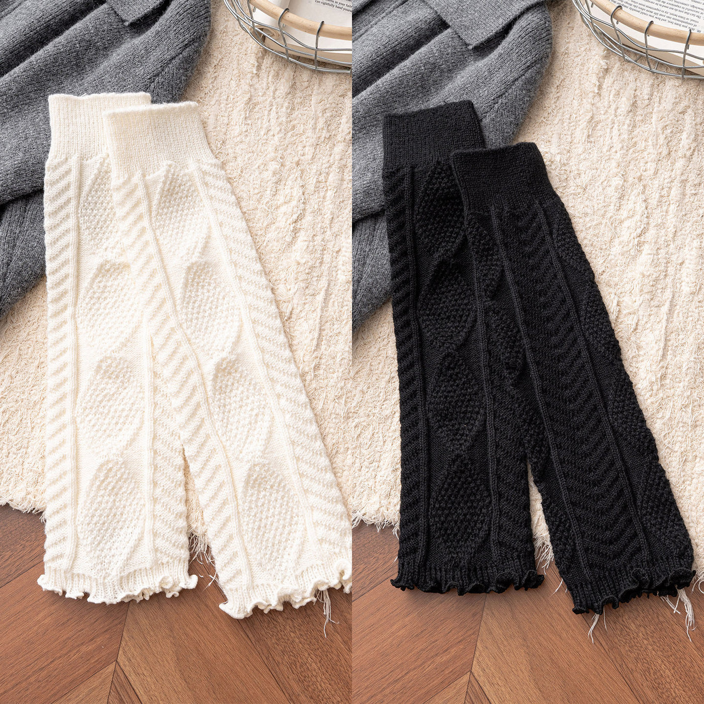 Floral Milk Cat - Cable Knit - 40 cm Leg Warmers