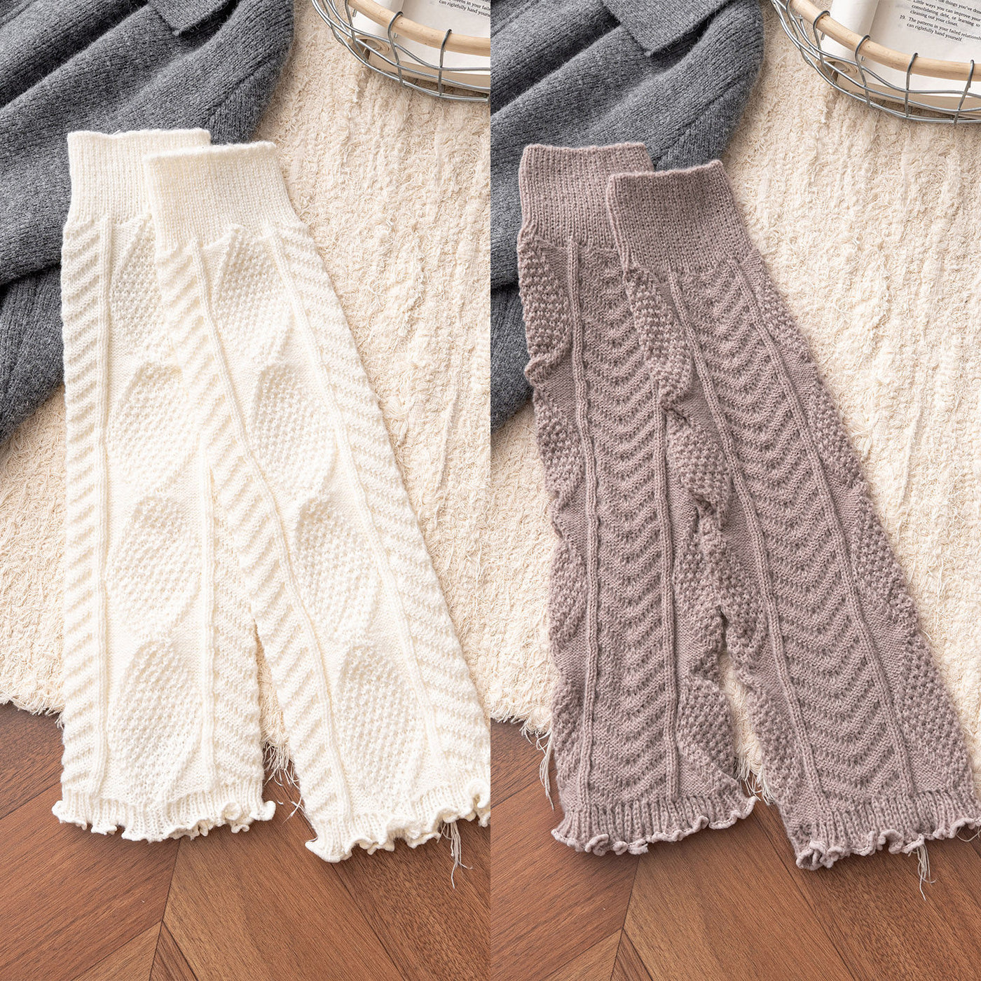 Floral Milk Cat - Cable Knit - 40 cm Leg Warmers